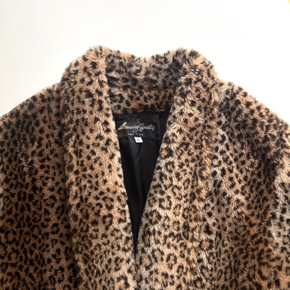 Vintage 90s Y2K American Signature Leopard Animal Print Faux Fur Coat Duster XL - Picture 2 of 7